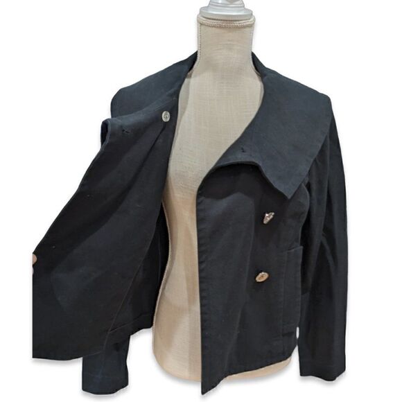 St. John Sport Double Breasted Asymmetric Big Collar Coat Black Jacket Size M - Picture 7 of 13
